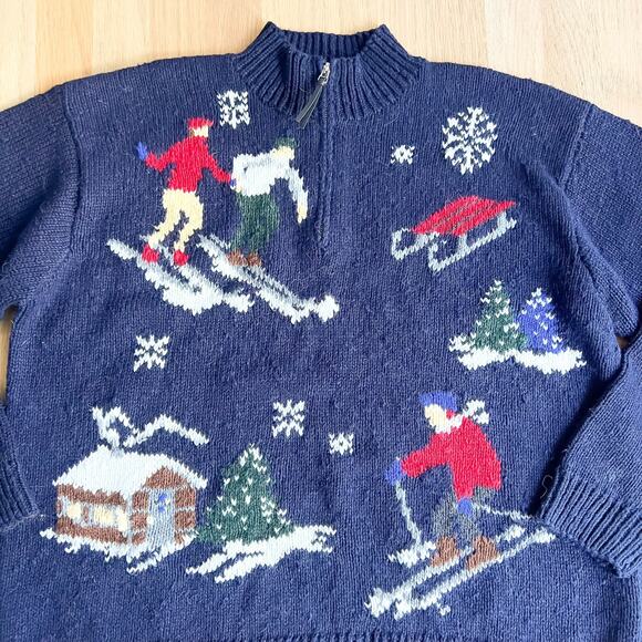 Vintage Hand Knit Ski Sweater Sz Medium Jones New York Sport Winter Preppy - Picture 2 of 8
